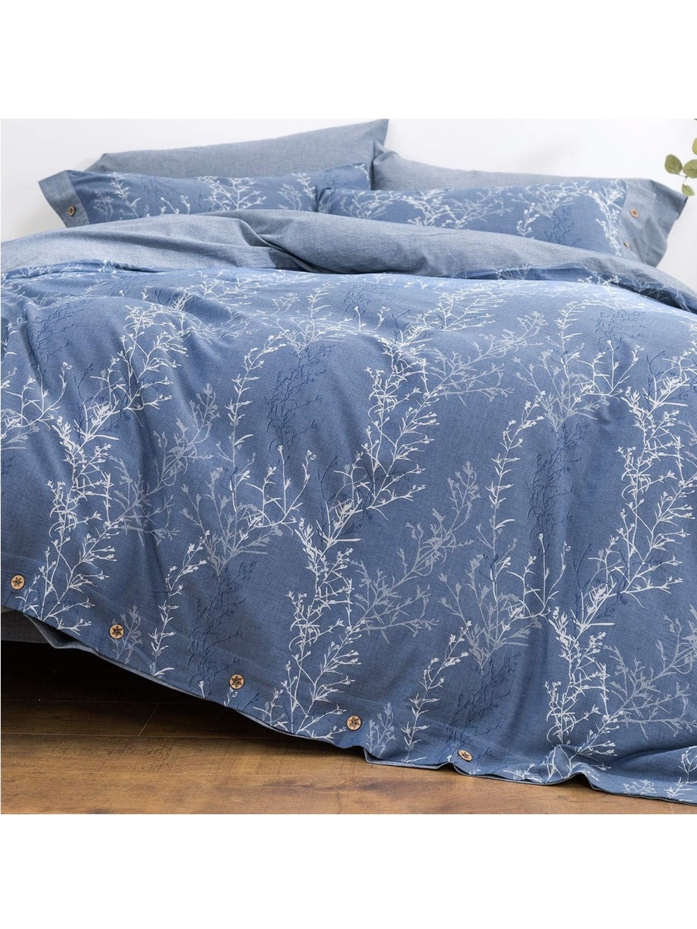 NEW OREISE Duvet Cover Set, Washed Cotton Yarn, Jacquard Blue and White (King) - Picture 3 of 7